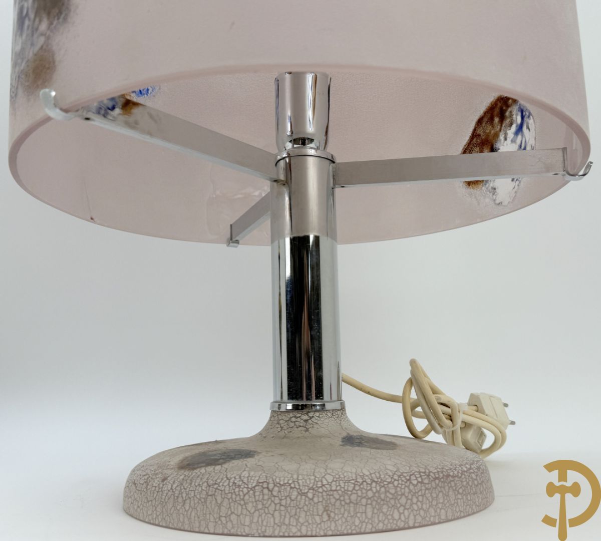 Tafellampadaire in geïriseerd kleurig glas met chromé afwerking, BARDINI getekend