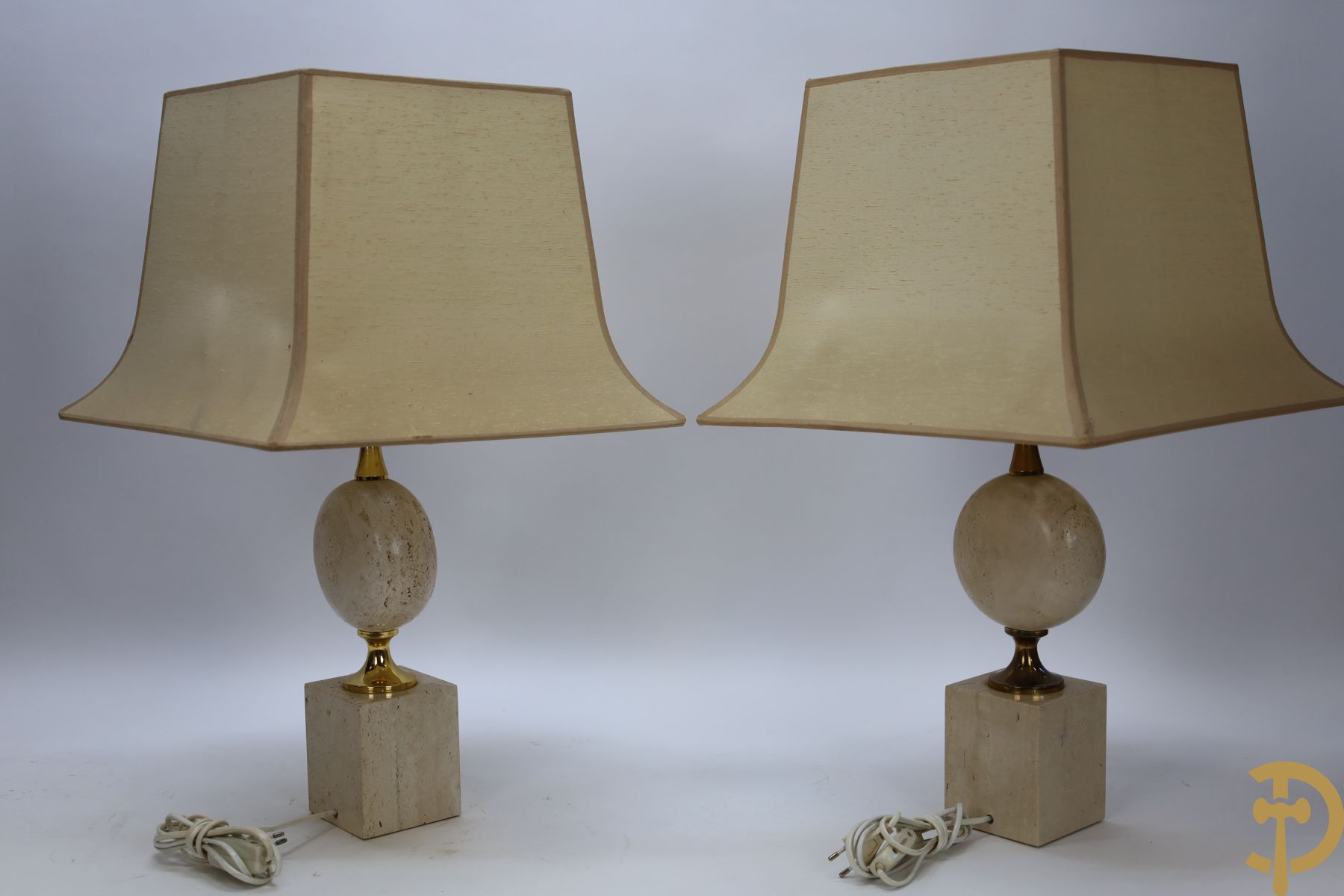 Paar vintage travertin lampadaires, jaren 