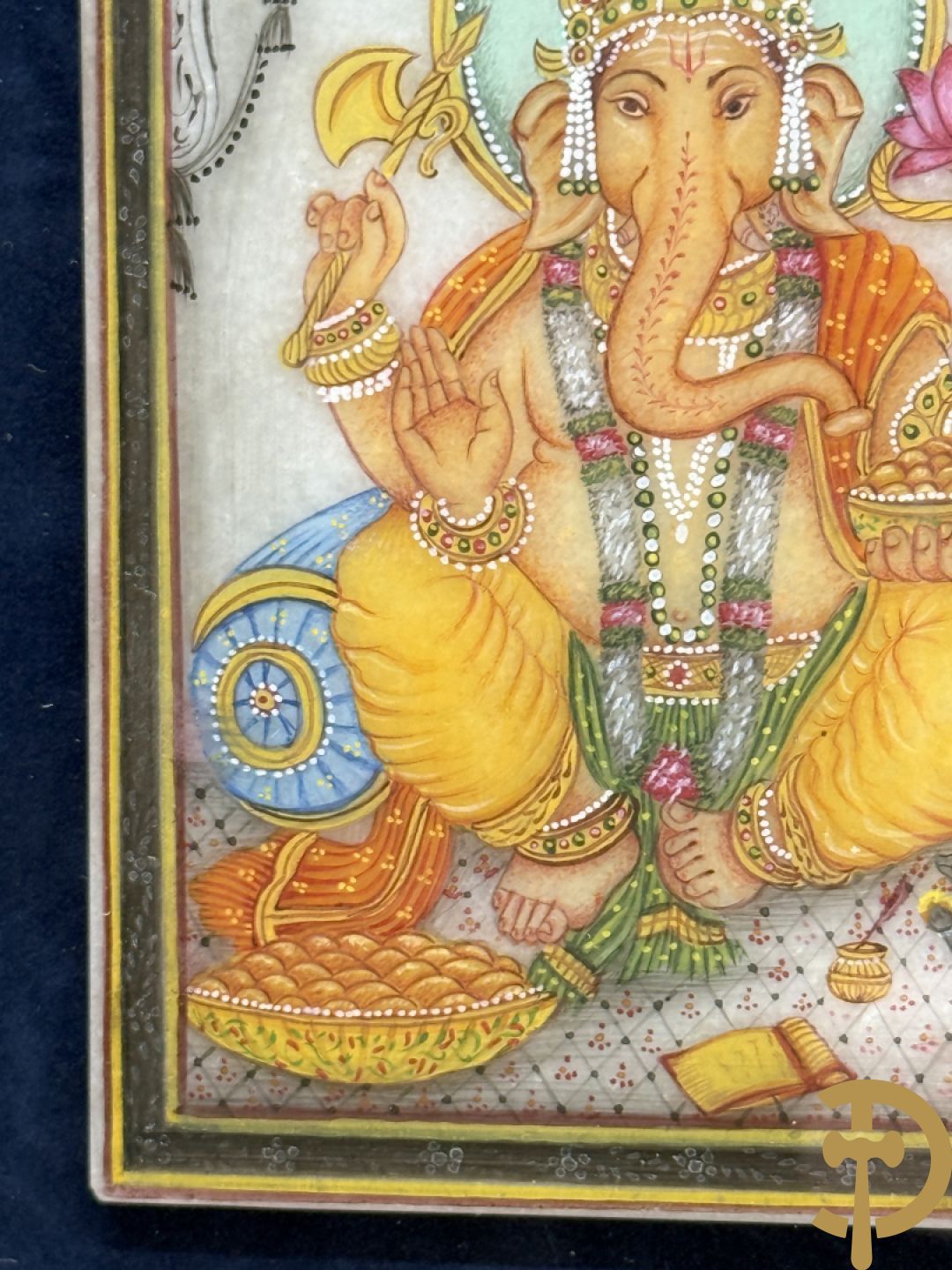 Zes Indische geanimeerde tekeningen van goden en liefdesscènes op gesteente