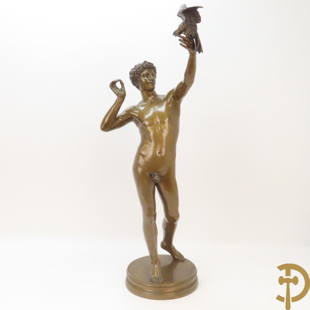 THABARD A. getekend 'Valkenier' bronzen beeld 19e