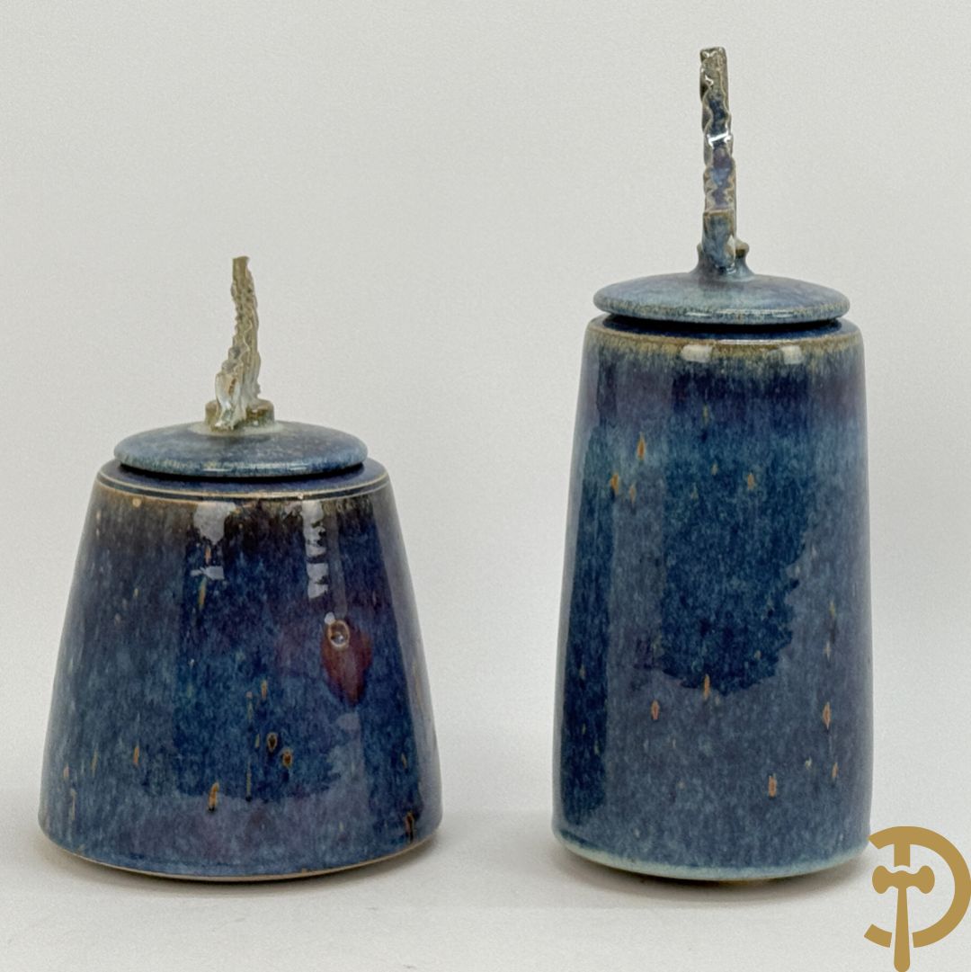 LEI HANNEN (van) onderaan gemerkt - Paar design dekselpotiches van geglazuurde keramiek