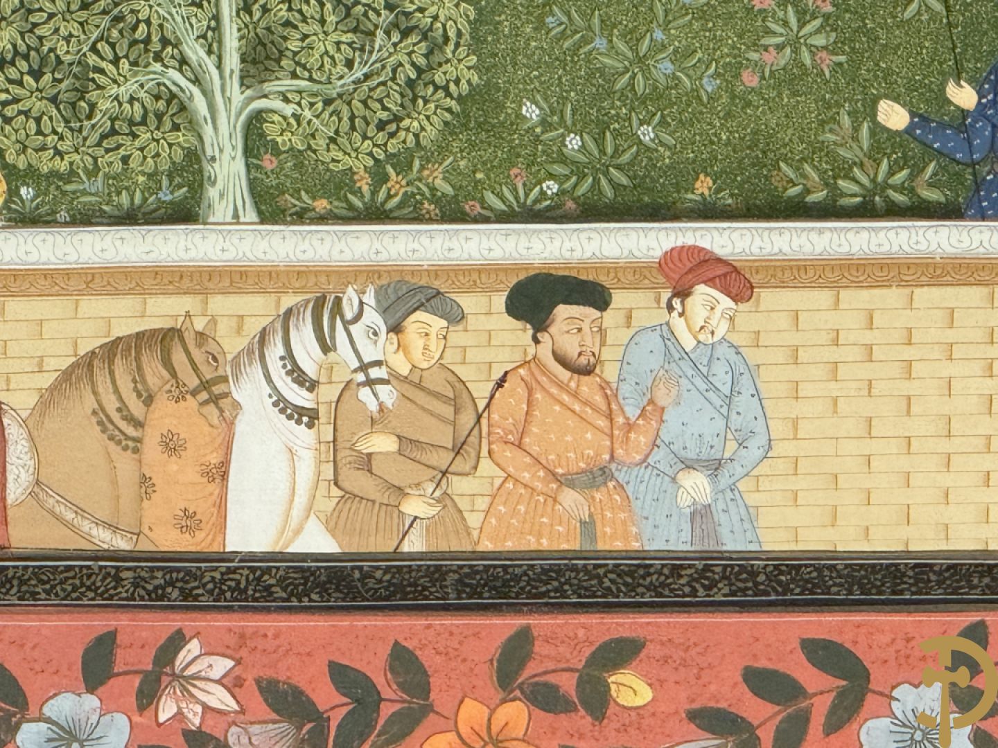 Drie Indische handgekleurde, geaquarelleerde en geanimeerde scènes