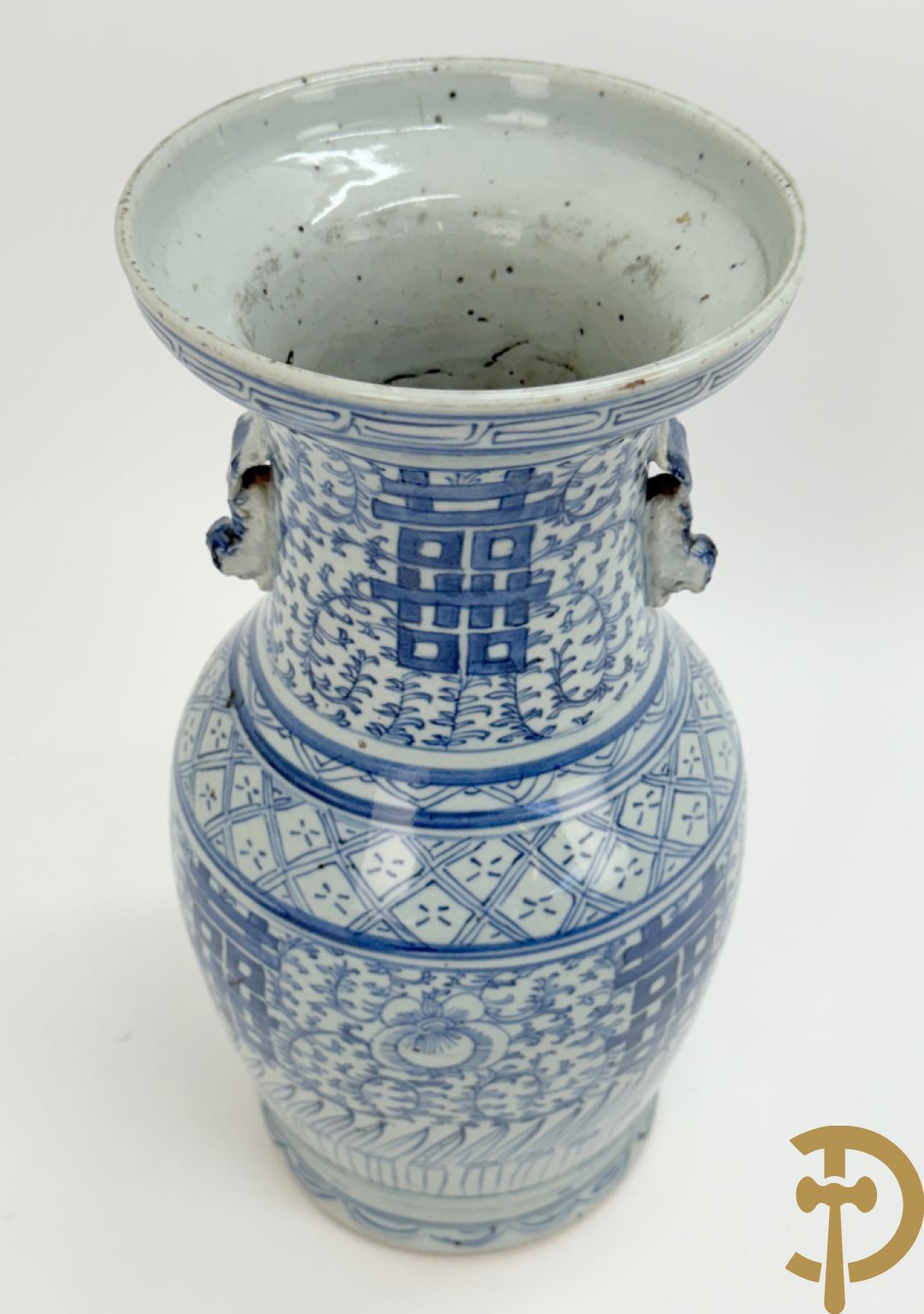Chinese porseleinen blauw/wit vaas met tekens