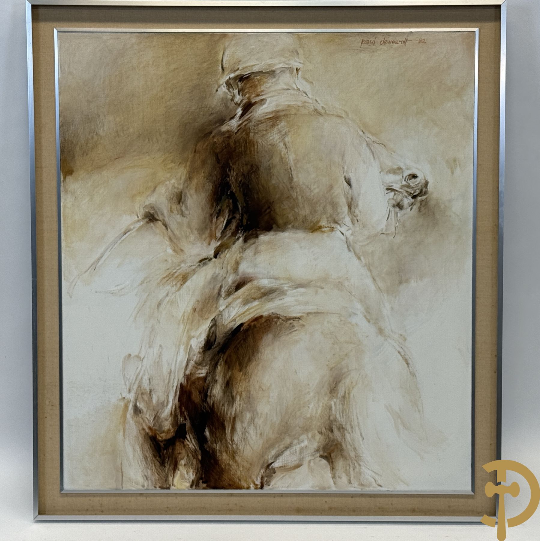 DEWEERDT Paul getekend '82 'Ruggelings zicht op ruiter' olie op doek