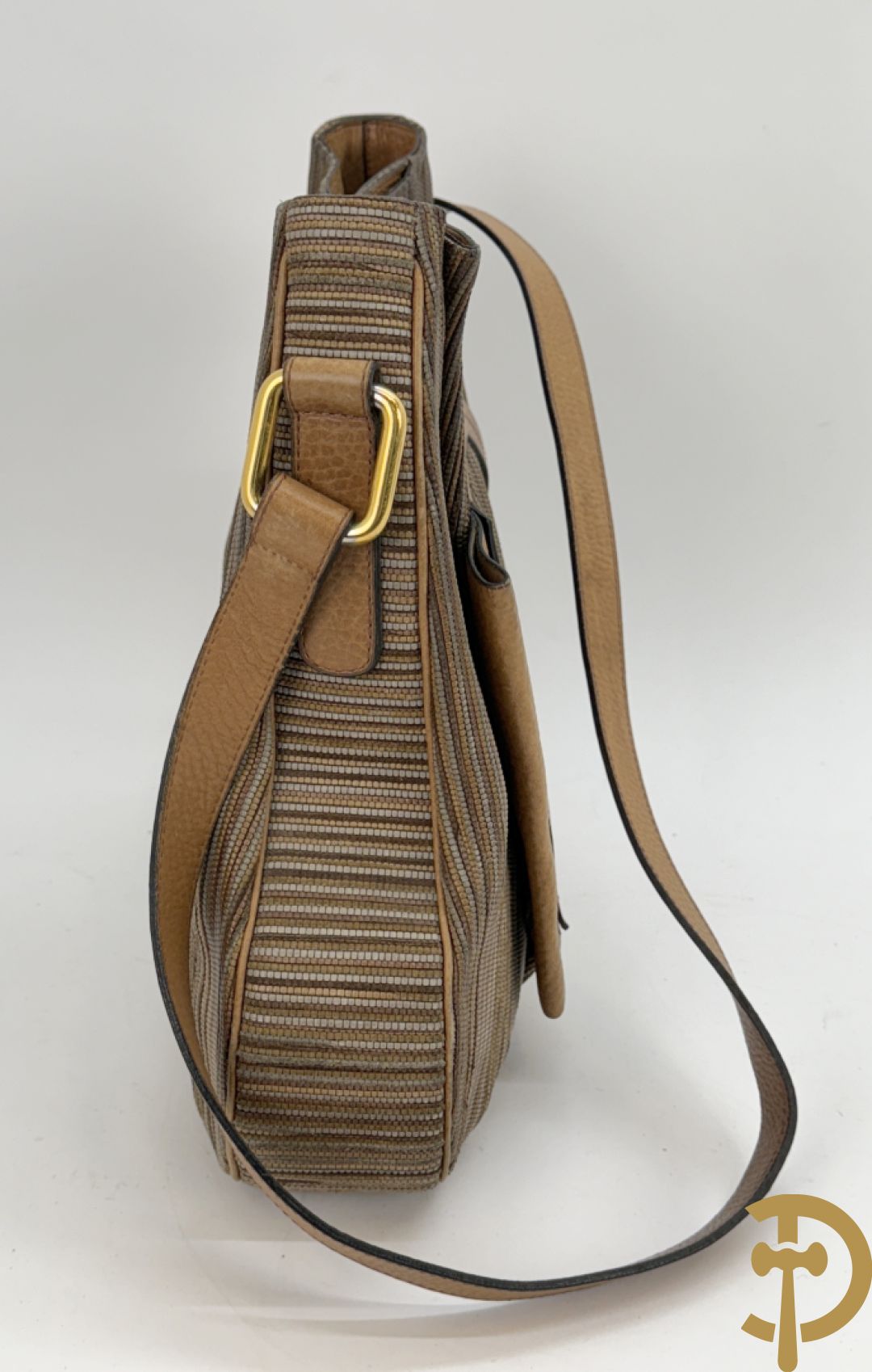 Lederen handtas met bruin getinte kleurstrepen Delvaux, brown toile de cuir