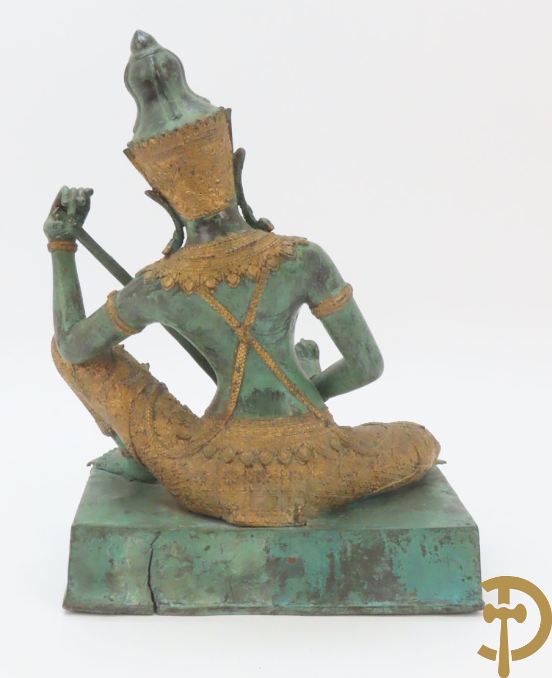 Bronzen Thibetaanse fo-hond als lampadaire + 2 bronzen musicerende boedhistische figuren