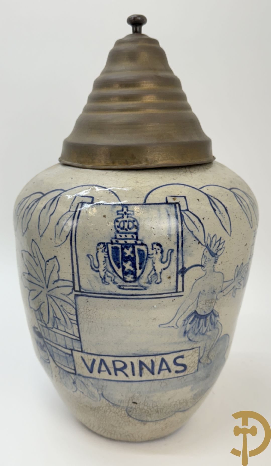 Tabakspot in Delftse faience, L.U. gemerkt onderaan + keramieken tabakspot