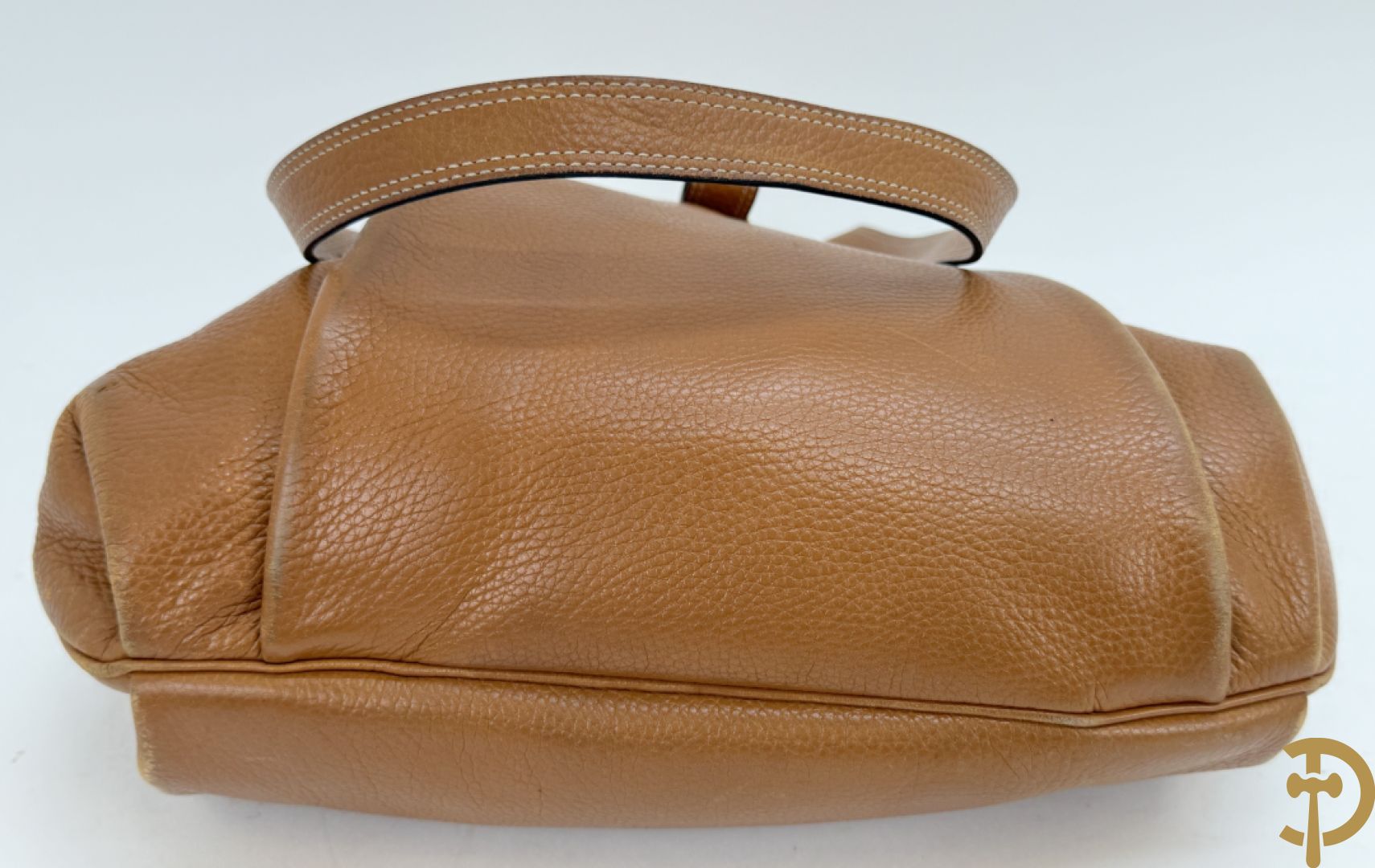 Cognac lederen schoudertas Faust Delvaux met bijhorende stoffen zak