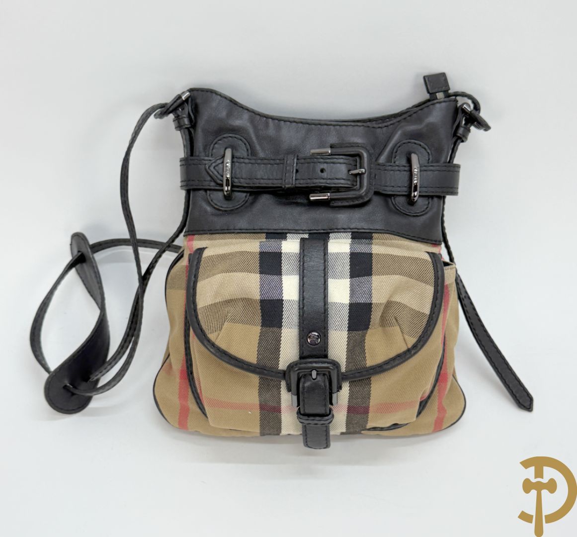 Schoudertas Burberry in stof en leder met bijhorende zak