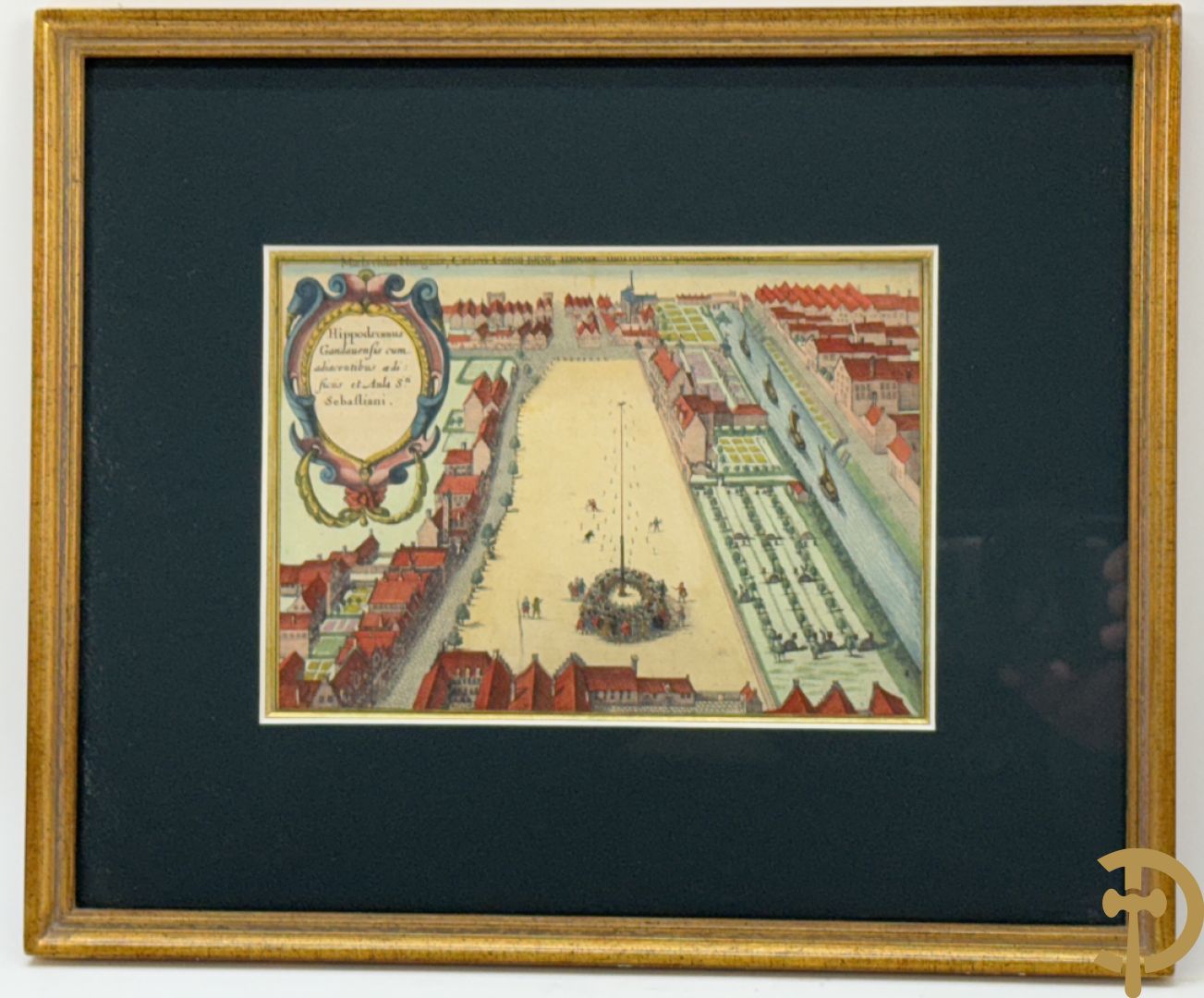 Handgekleurde kopergravure van de Kouter Gent uit Sanderus + handgekleurde kopergravure van Gravensteen uit Sanderus