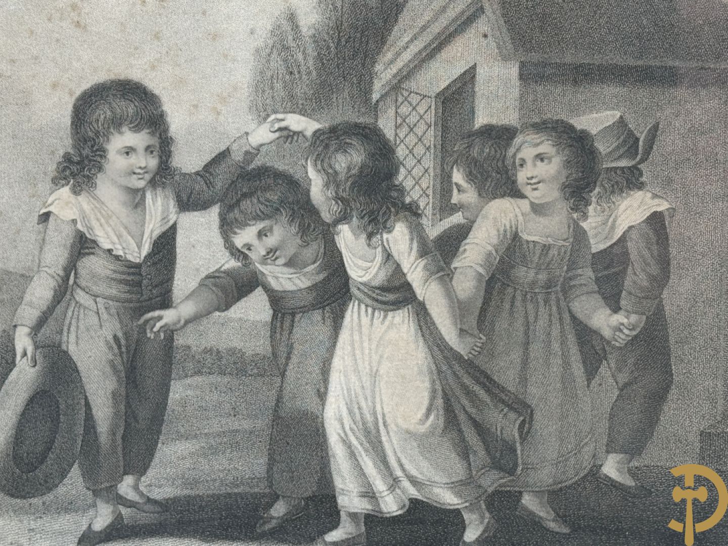 Zes oude gravures met kinderthema