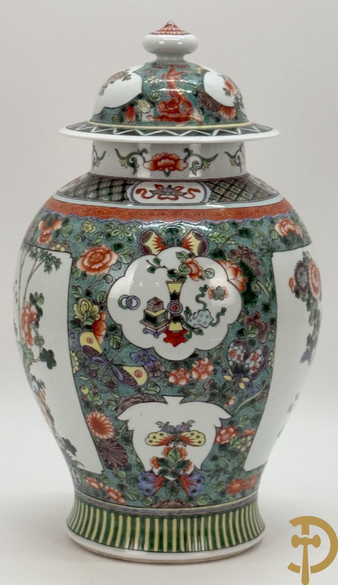 Chinese porseleinen dekselvaas met bloemen- en vogeldecor