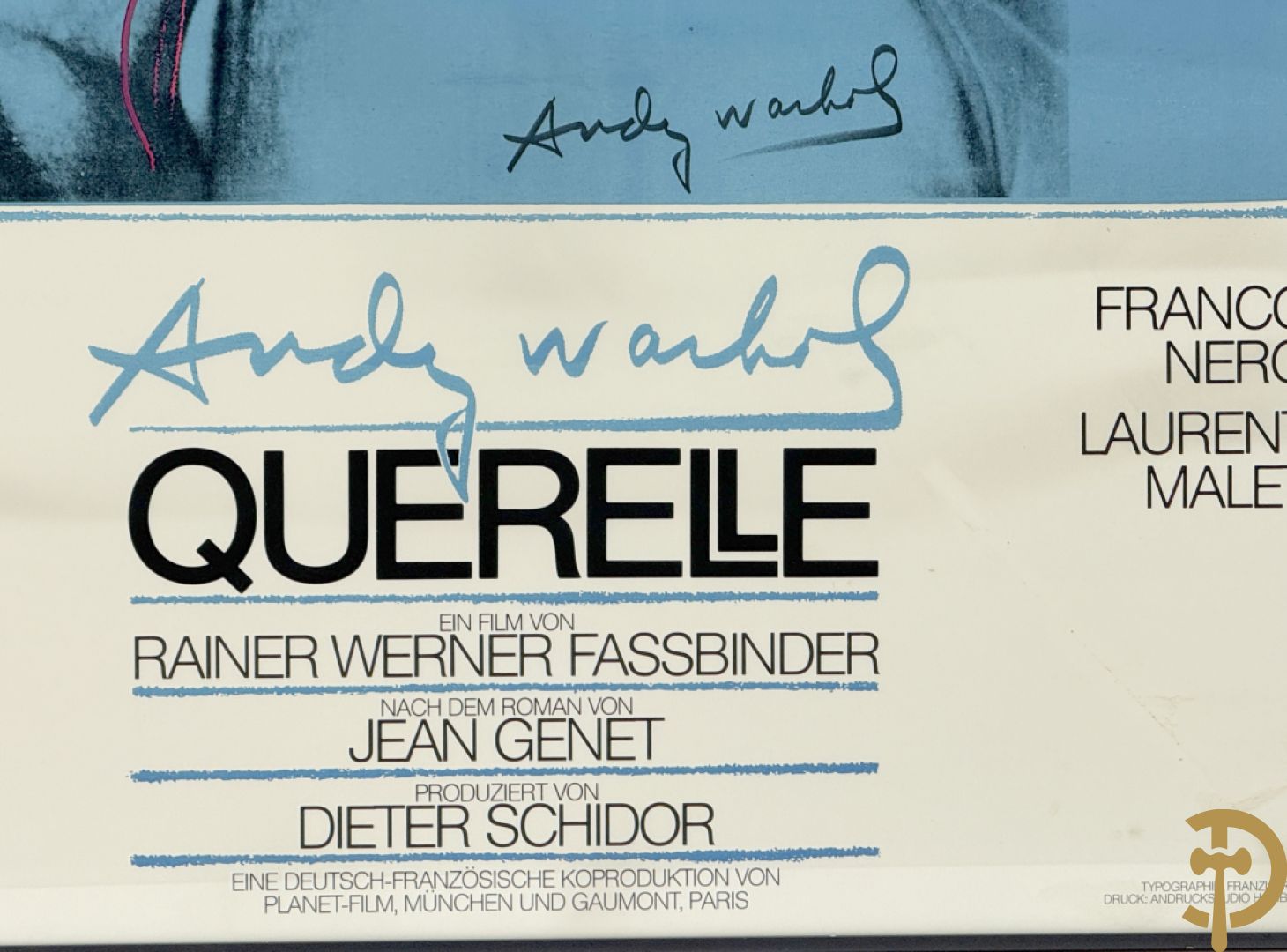 Oude affiche door Andy Warhol ontworpen voor de film Querelle, getekend in de plaat offset in colours