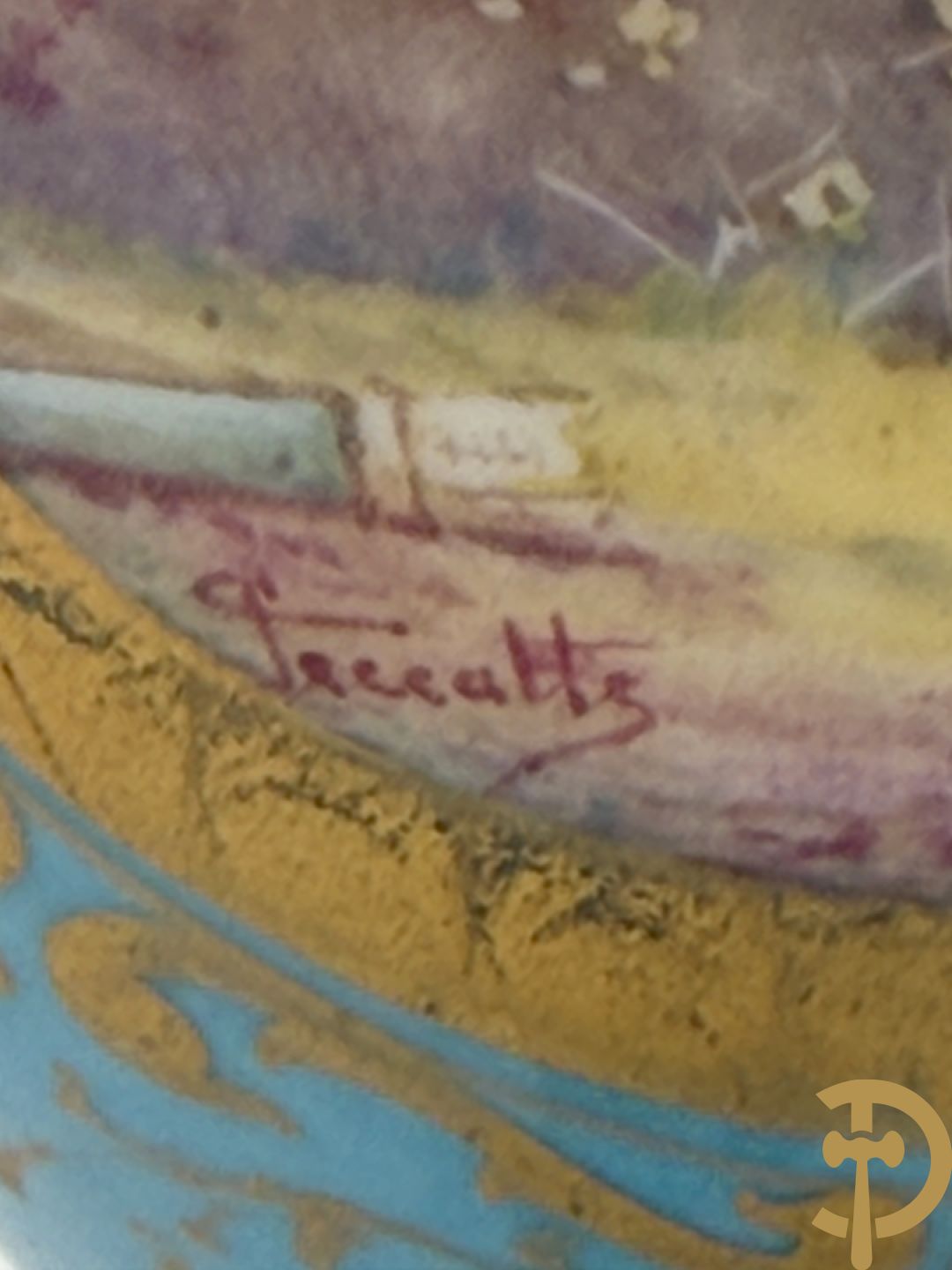 Paar Sèvres cassolettes met handbeschilderd romantisch decor van dame met cupido en landschapsdecor - met vergulde bronzen vierarmige kandelaar, Feccotte V. getekend