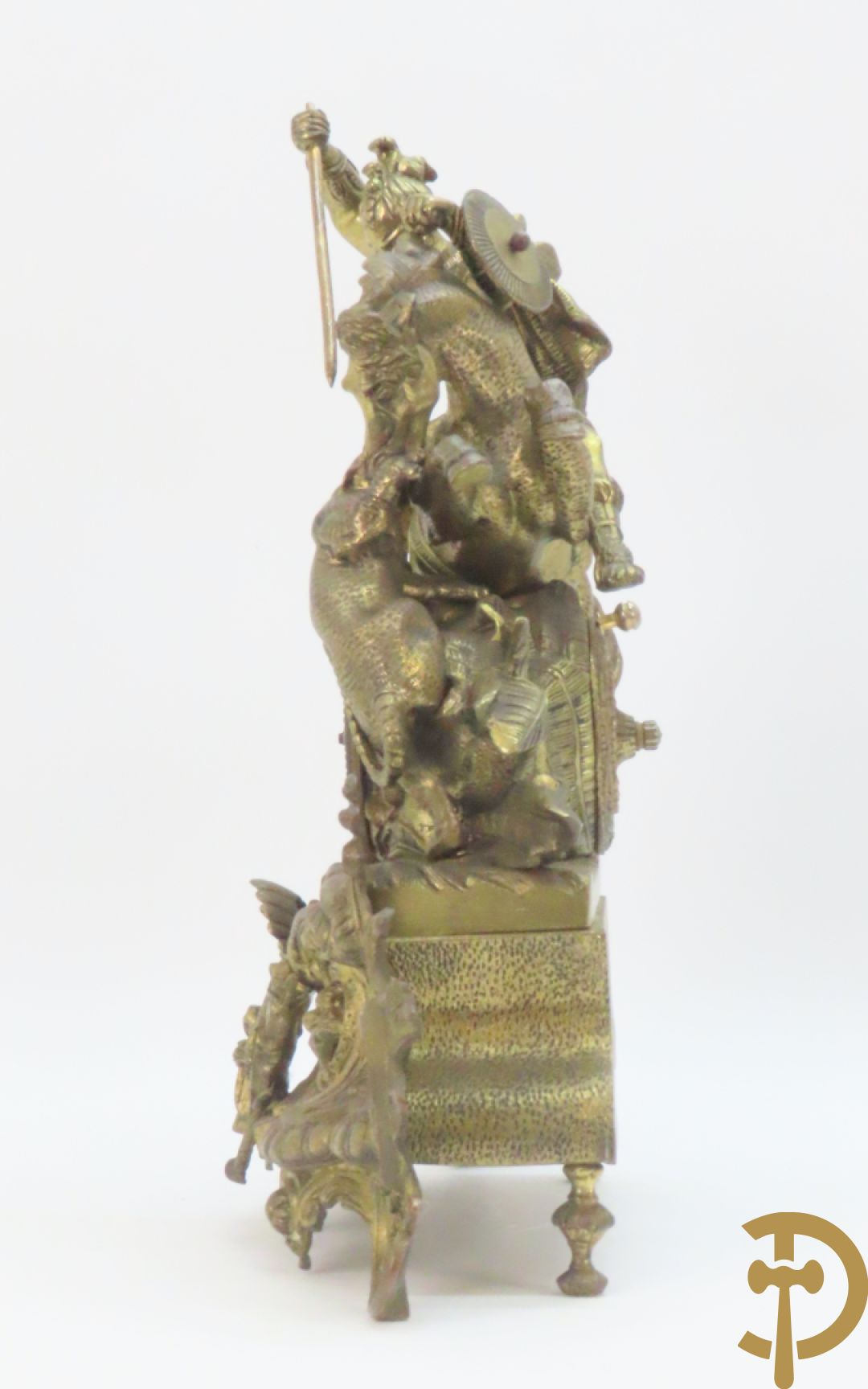 Bronzen pendule met ruiter te paard en panter