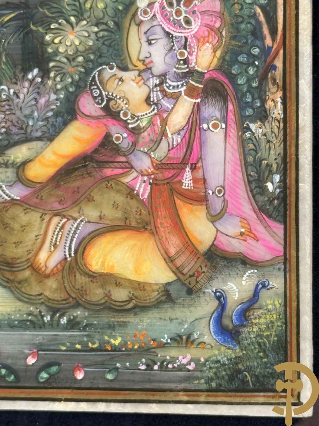 Zes Indische geanimeerde tekeningen van goden en liefdesscènes op gesteente