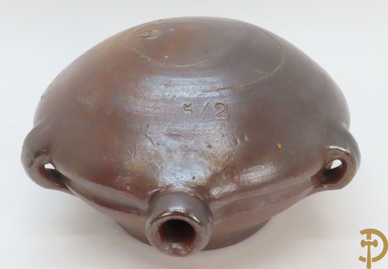 Langerwehe steengoed kruik + twee steengoed veldkruiken +Keulse dekselkan + bronzen mortier met stamper