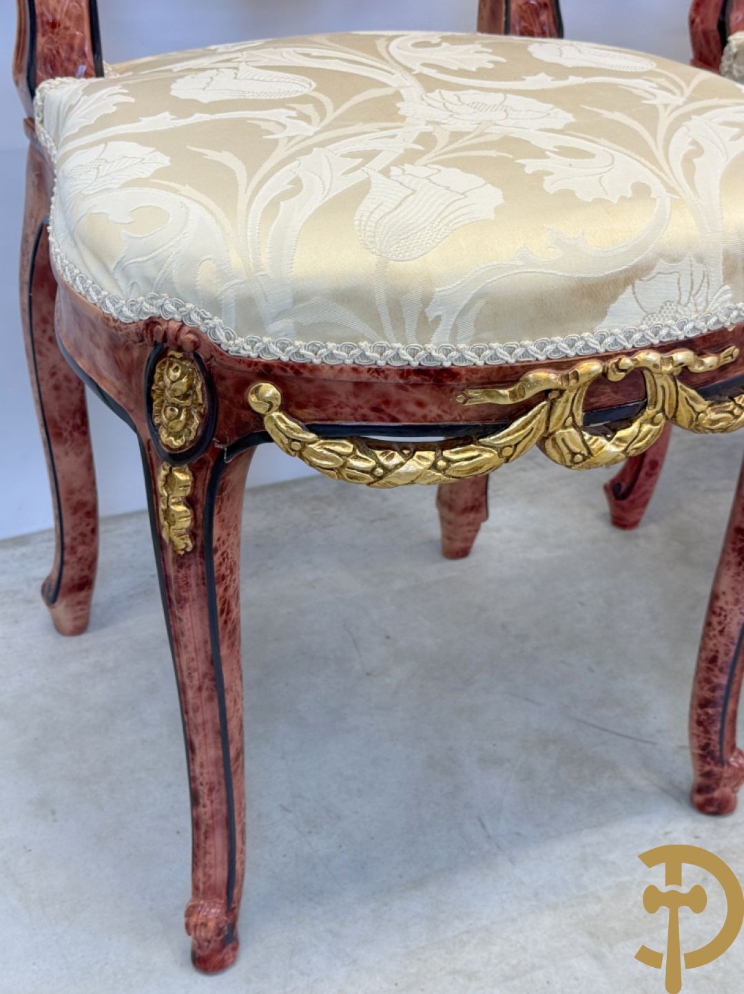 Set van 4 ovale medaillonstoelen in marbré effect met Louis XVI strik