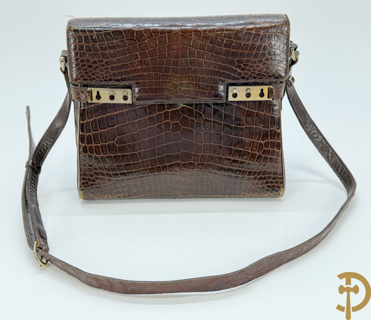 Vintage Delvaux handtas in kroko in bijhorende zak