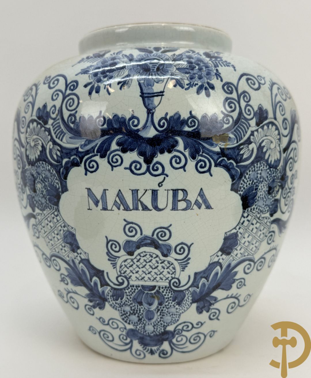 Tabakspot in Delftse faience, L.U. gemerkt onderaan + keramieken tabakspot