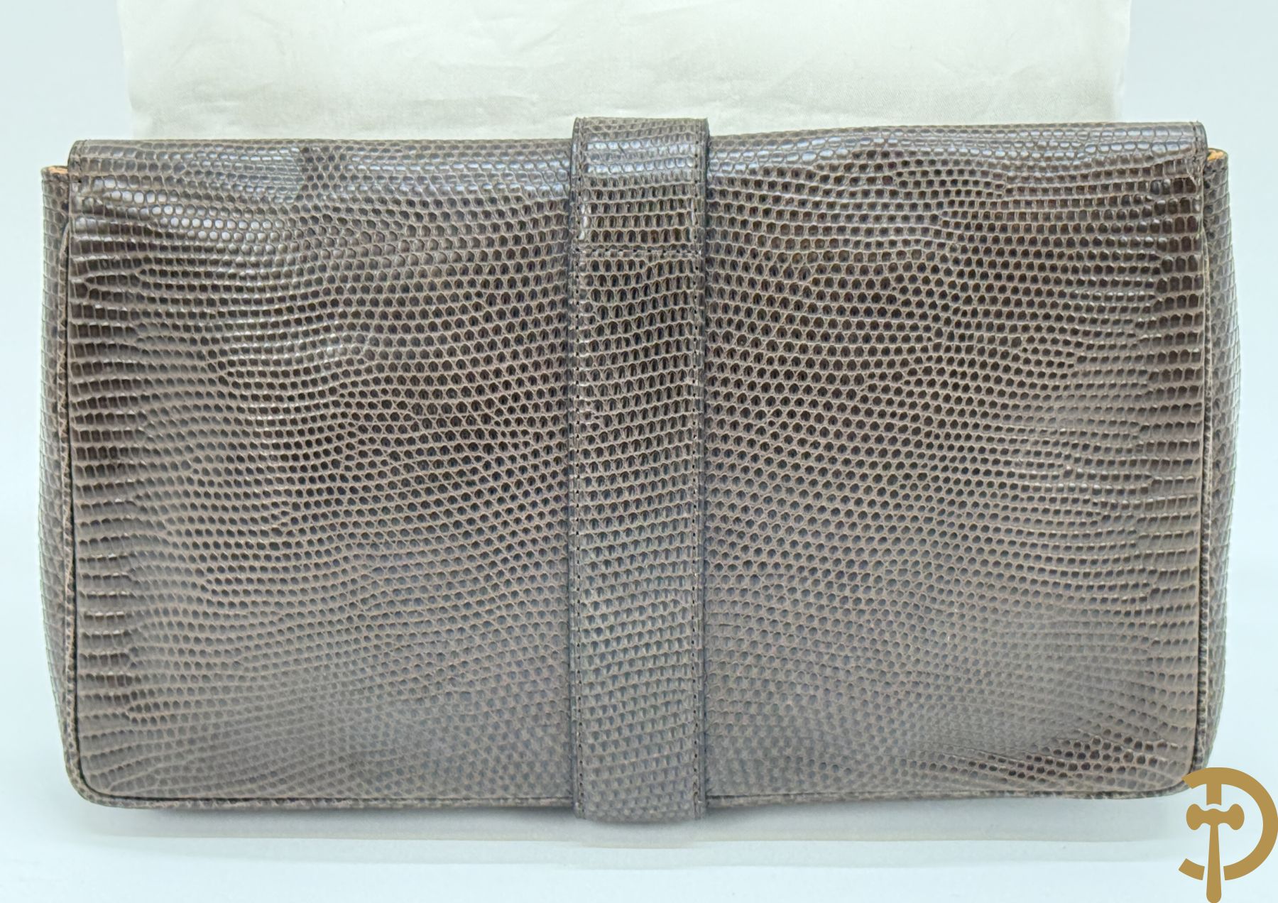 Bruin kroko lederen handtas, Delvaux met bijhorende zak