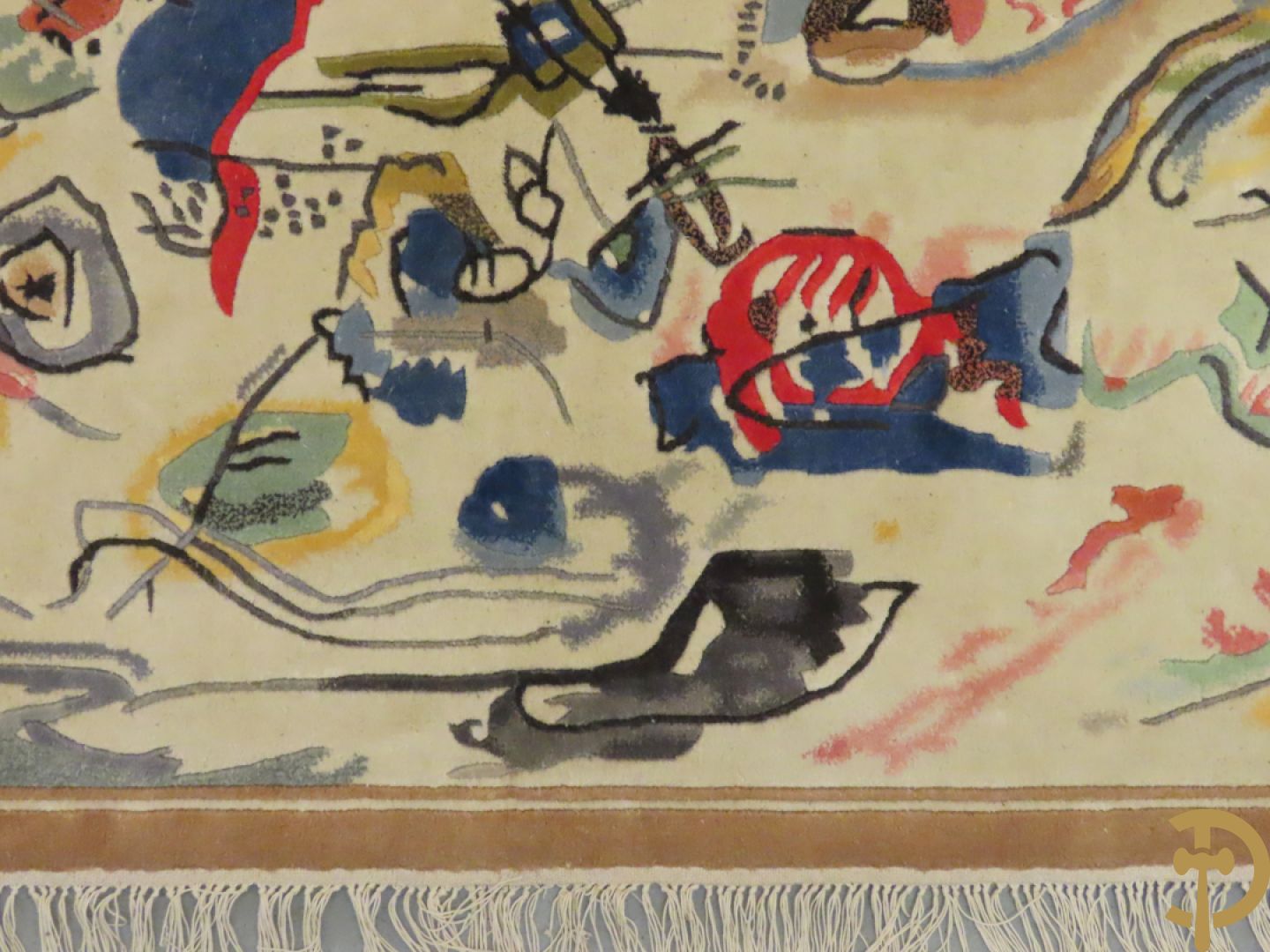 KANDINSKY naar - Oosters handgeknoopt wandtapijt met moderne abstracte figuratie