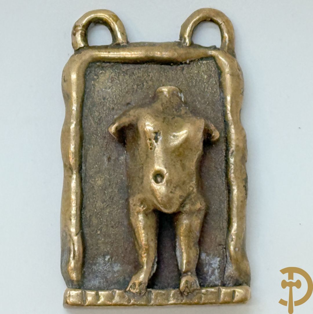 VERMEERSCH J. getekend 1971 - Bronzen hanger met typisch mannetje - Uniek exemplaar met duimafdruk