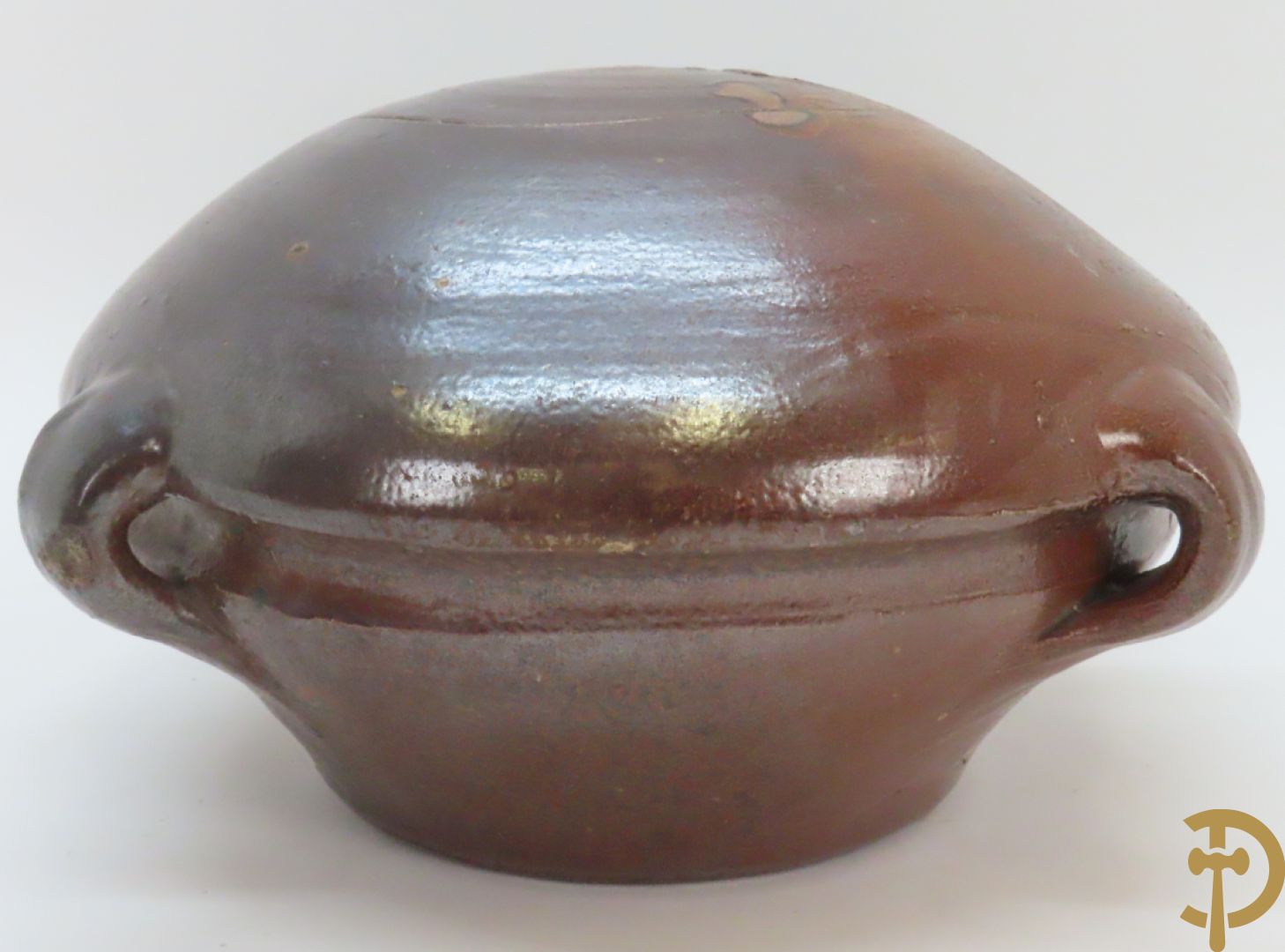 Langerwehe steengoed kruik + twee steengoed veldkruiken +Keulse dekselkan + bronzen mortier met stamper