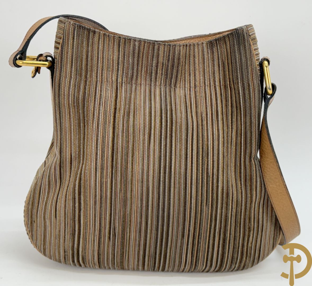 Lederen handtas met bruin getinte kleurstrepen Delvaux, brown toile de cuir