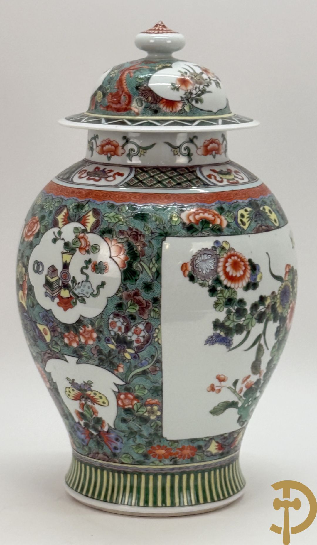 Chinese porseleinen dekselvaas met bloemen- en vogeldecor