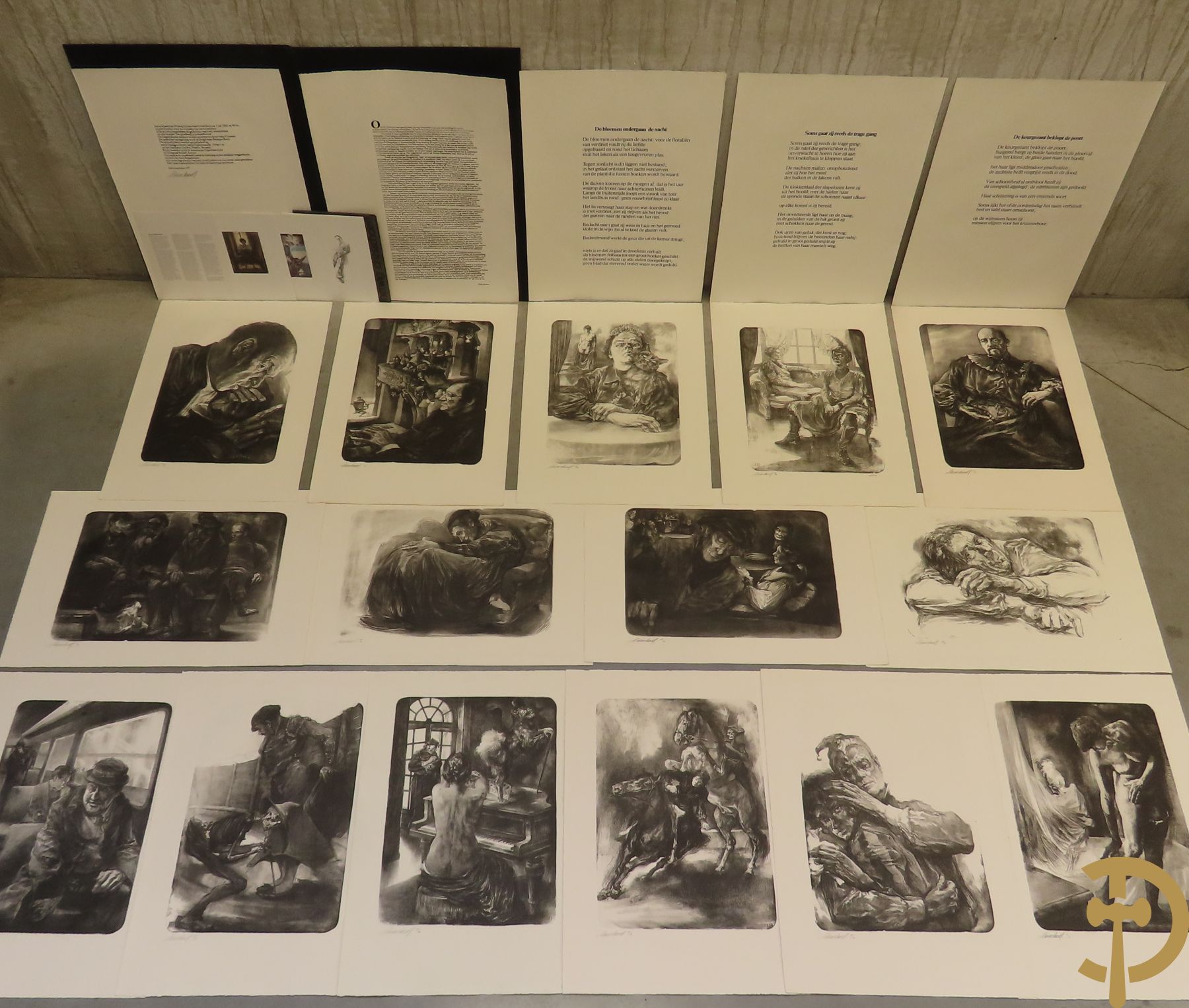 DRIESSCHAERT H. get. Kunstmap met 15 lithografieën met inleidend woord van Gaby Gyselen + bijhorend mapje van Janssens Farmaceutica uitgegeven in maart '85