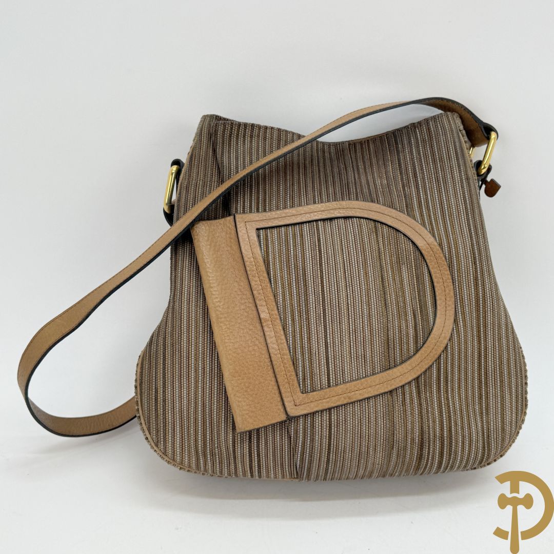 Lederen handtas met bruin getinte kleurstrepen Delvaux, brown toile de cuir