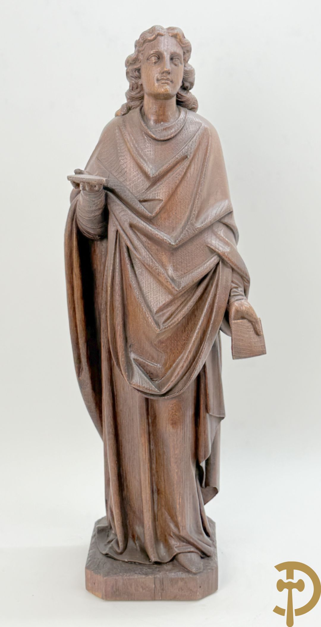 Eiken houtsculptuur van evangelist, laat 19e