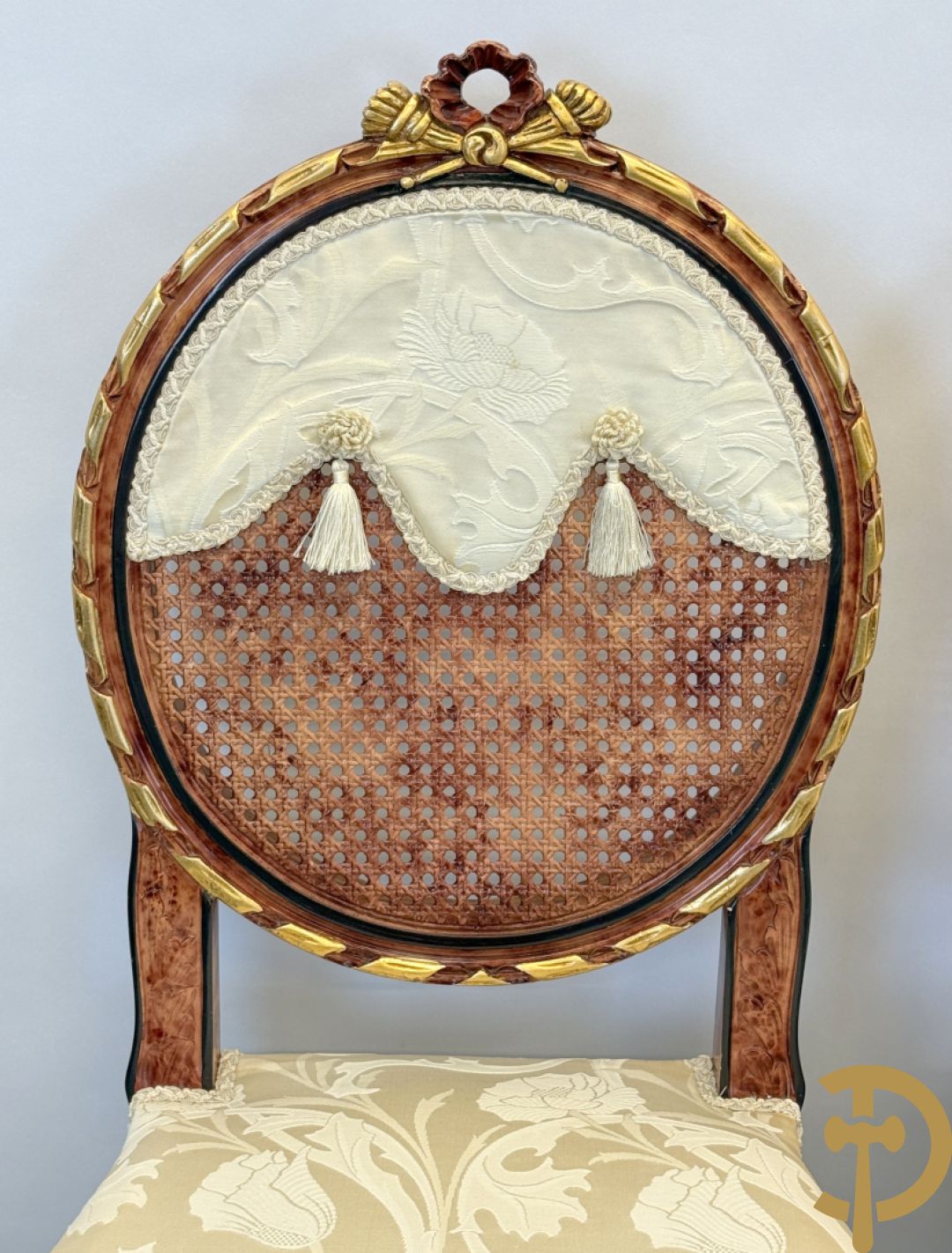 Set van 4 ovale medaillonstoelen in marbré effect met Louis XVI strik