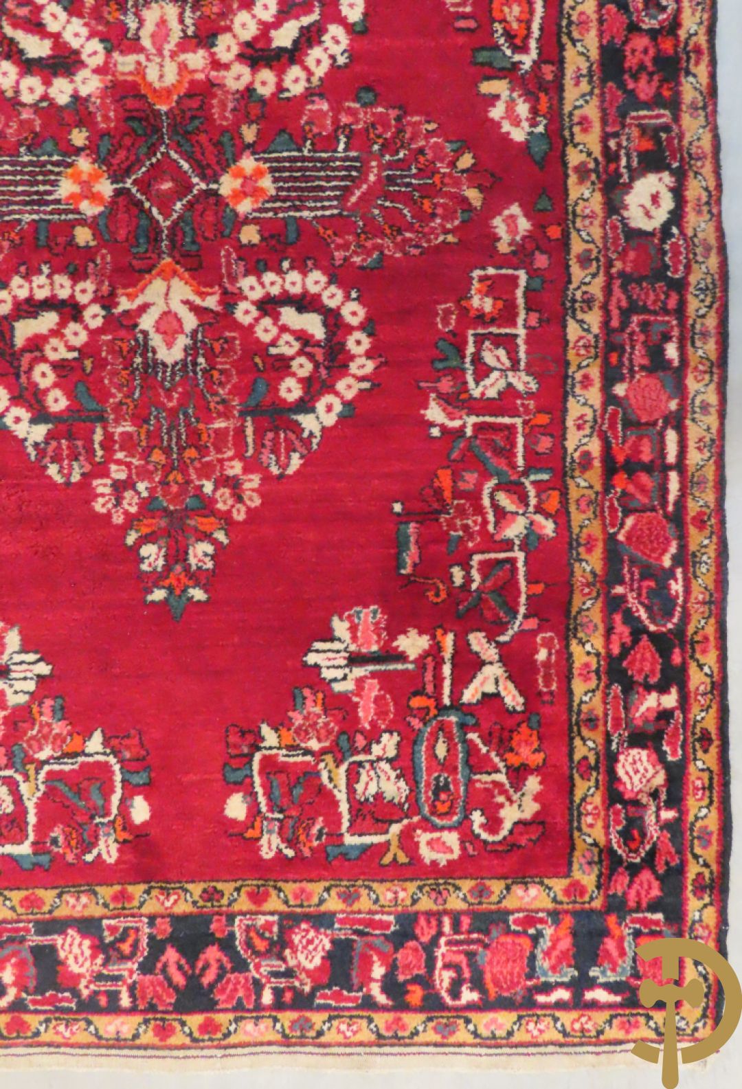 Oosters handgeknoopt tapijt Hamadan met rode fond