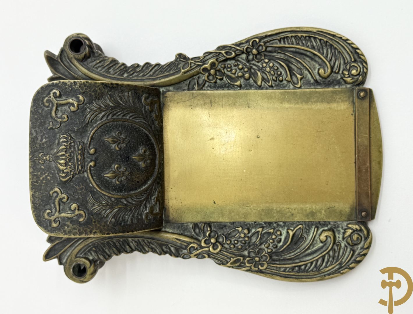 LE VERRIER M. getekend - Bronzen bureau ornament van Maison Leroi met blazoen van Franse lelies