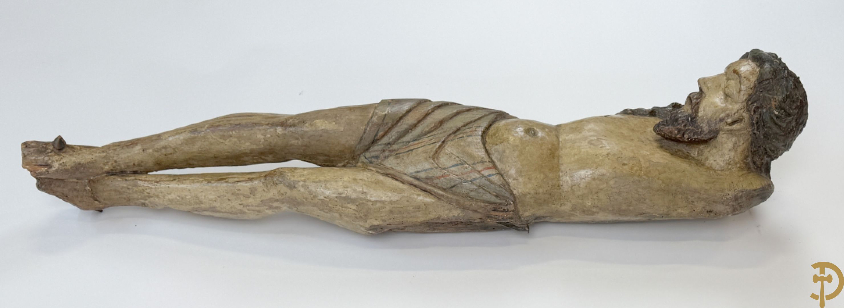 Antieke houtgesculpteerde gepolychromeerde Christus met lenden doek, zonder armen, 16e-17e ?