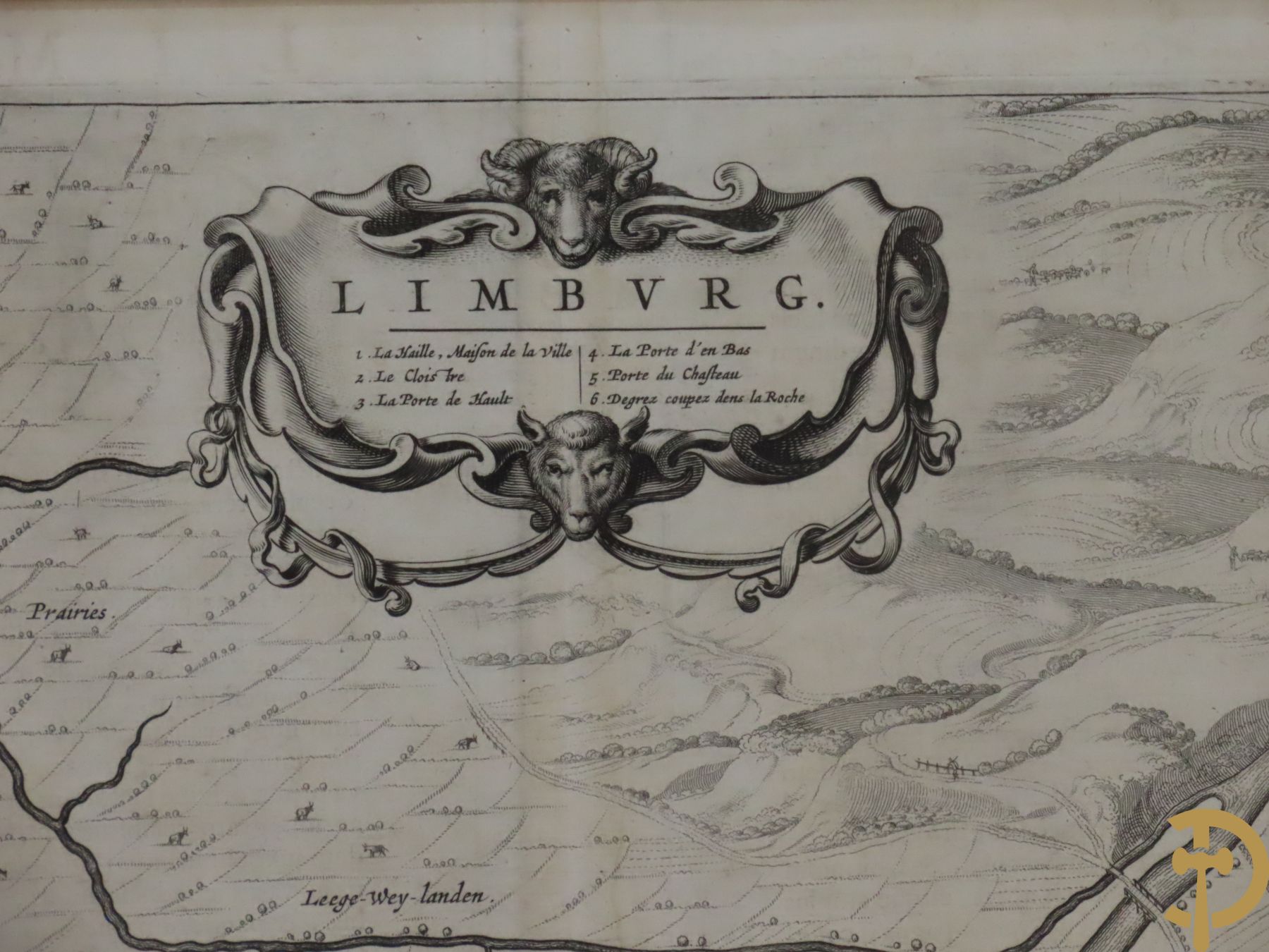 Oude kaart met zicht op Limburg