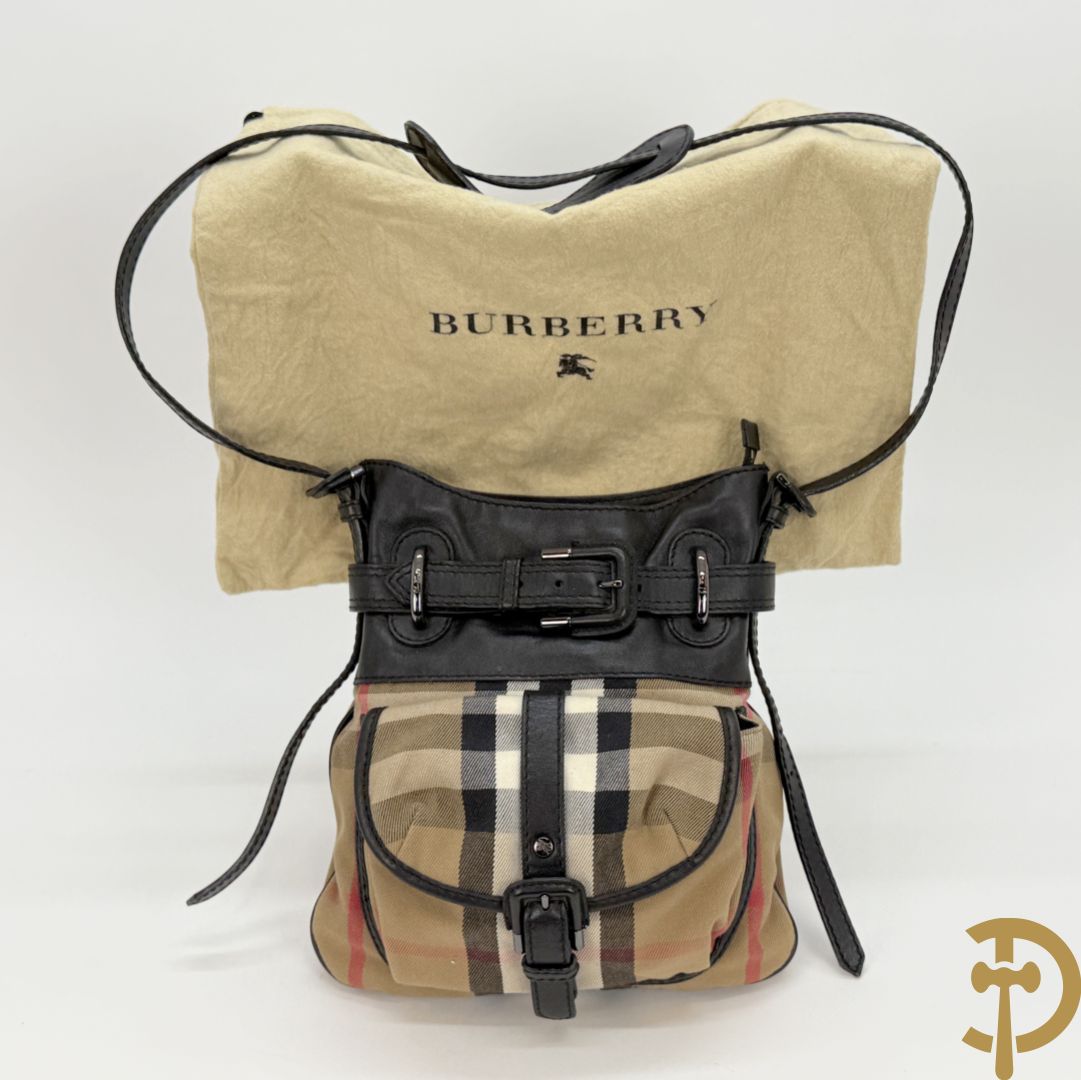 Schoudertas Burberry in stof en leder met bijhorende zak