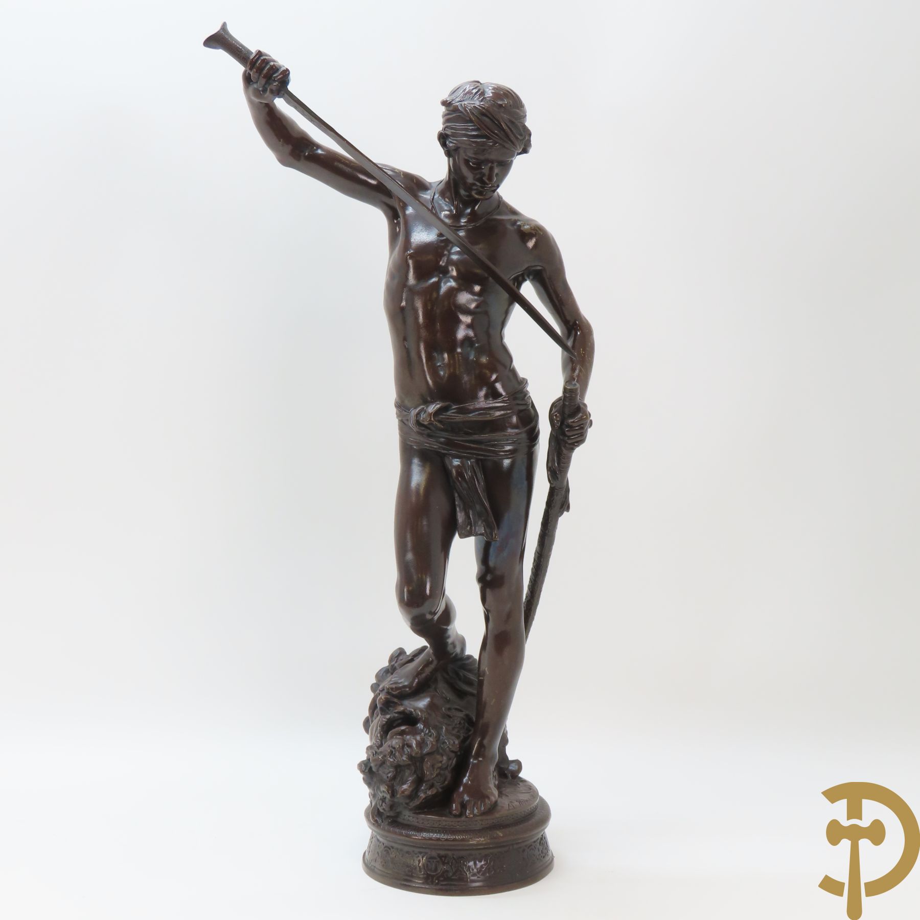 MERCIE A. get. 'David' bronzen 19e beeld met stempel van de gieterij Barbedienne