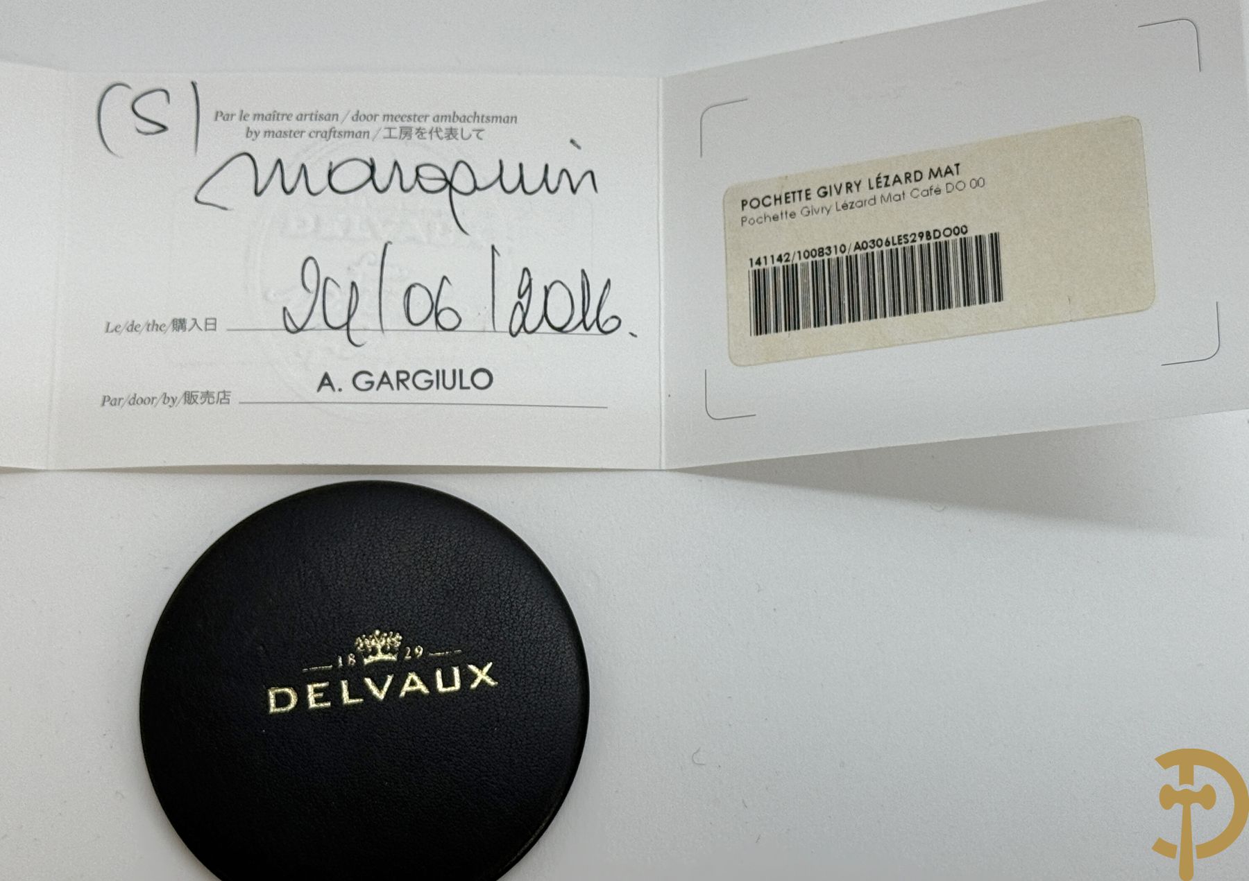 Bruin kroko lederen handtas, Delvaux met bijhorende zak