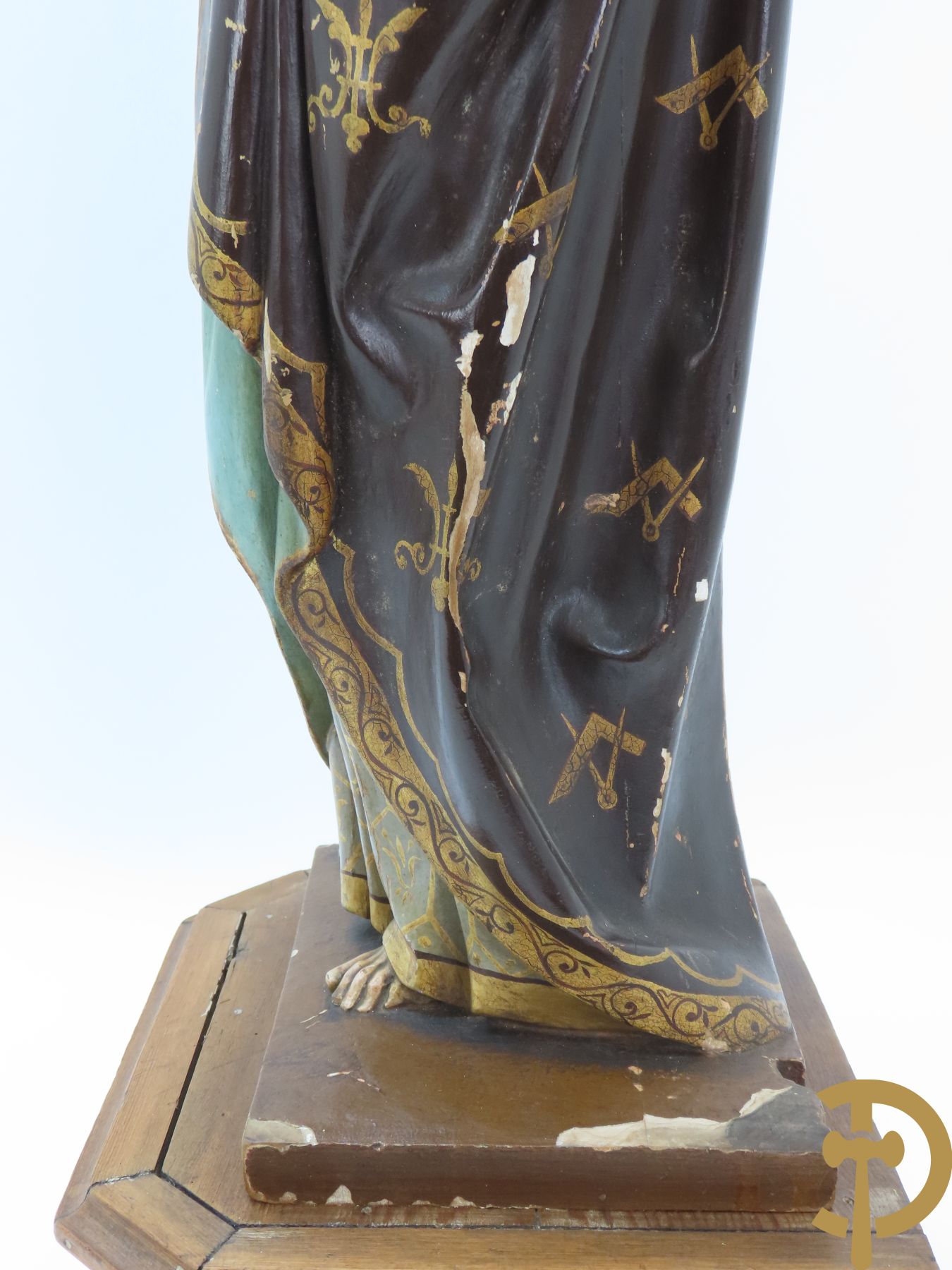 Gepolychromeerde Neo Gotische houtsculptuur van Heilige Jozef, laat 19e