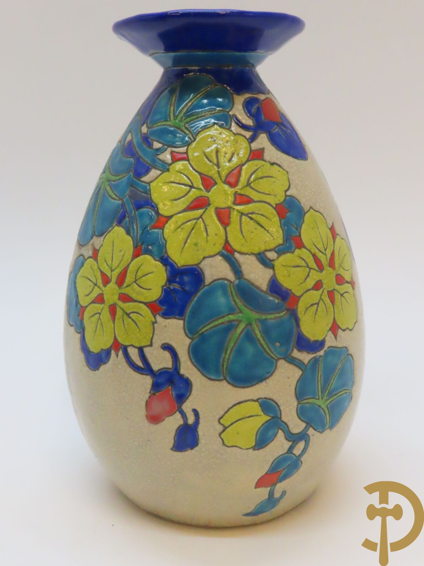 Boch Keramis vaas met bloemen, decor 2765 + Boch Keramis vaas, decor 2542