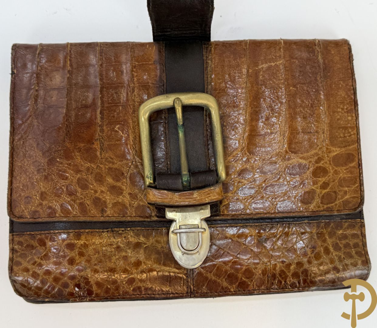 Kroko zwart lederen handtas, Le Sellier Bruxelles + zwart lederen kroko clutch + bruin lederen kroko enveloppetas + toneelhandtasje