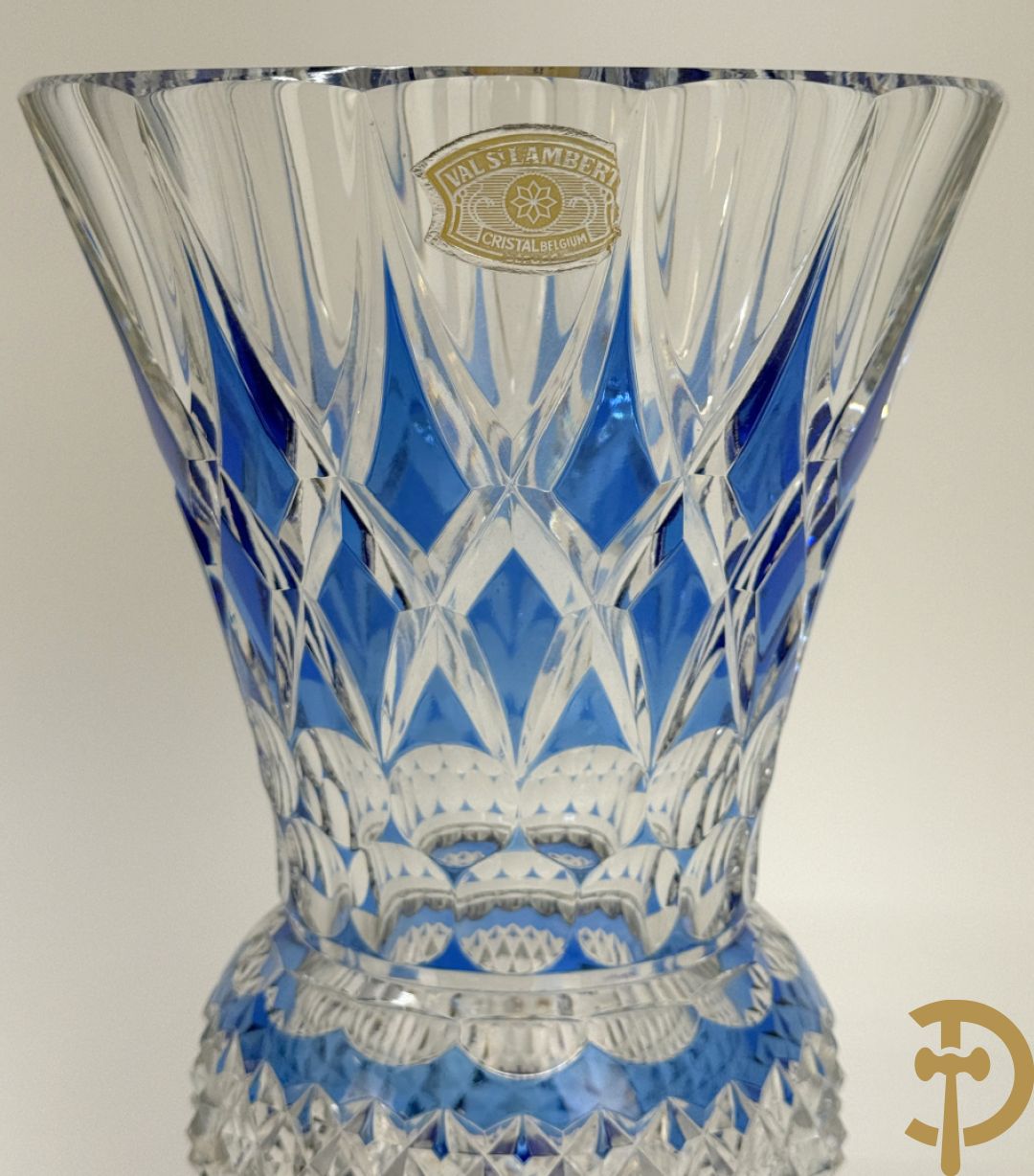 Val Saint Lambert : Blauwe kristallen handgeslepen vaas