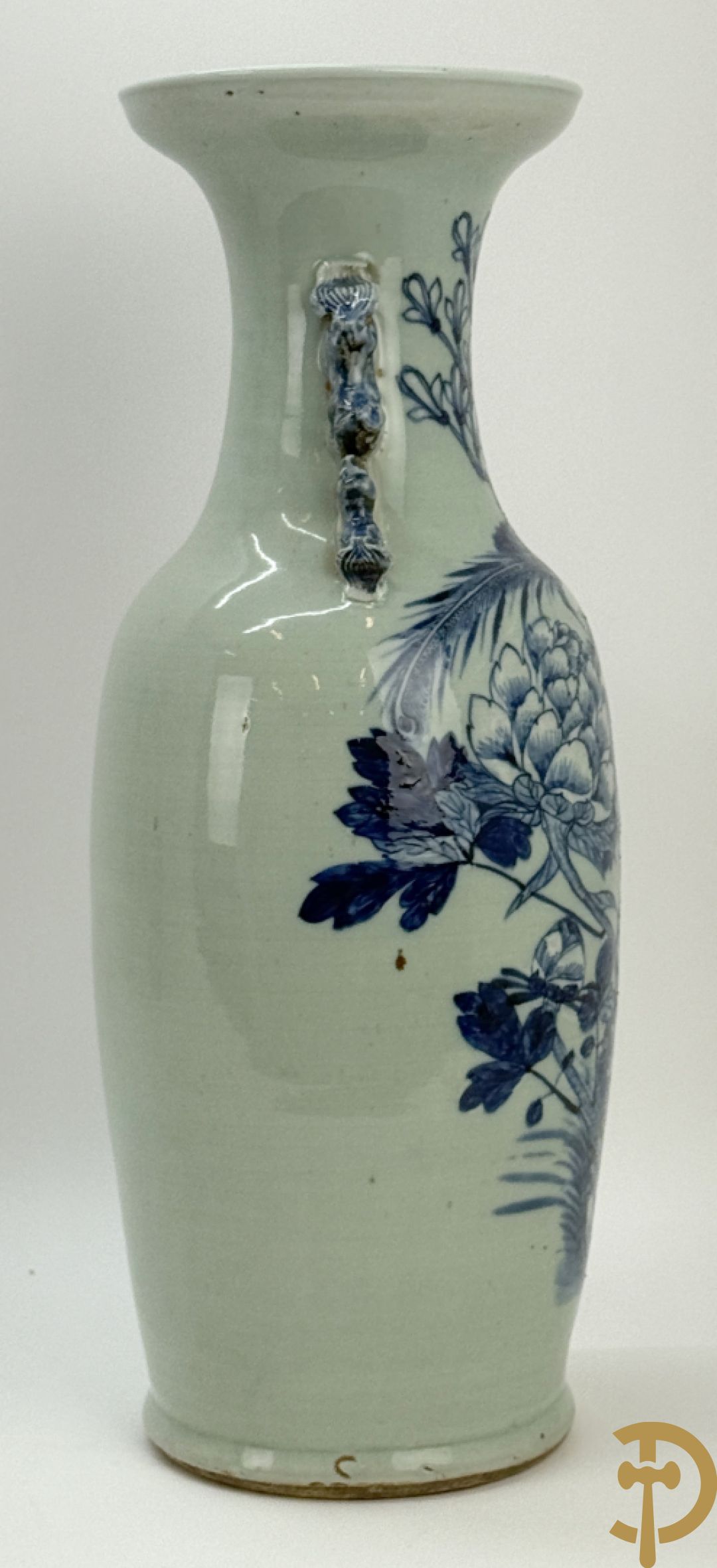 Chinese porseleinen blauw/wit vaas met bloemen en vogeldecor