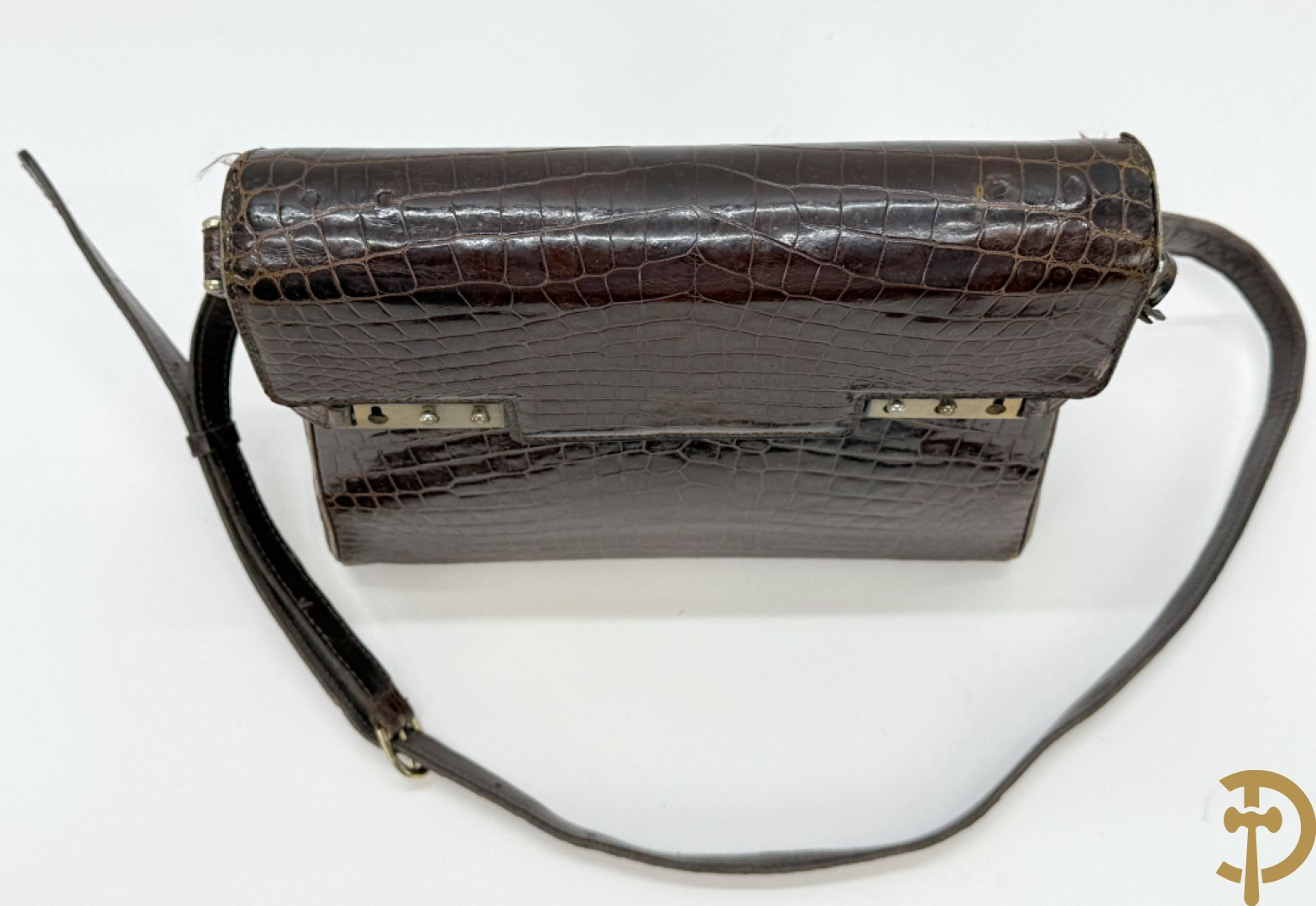 Vintage Delvaux handtas in kroko in bijhorende zak