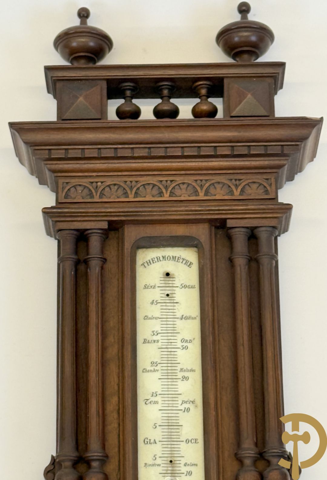 Notelaren barometer + reglateur met barometer + metalen touwtjesklok