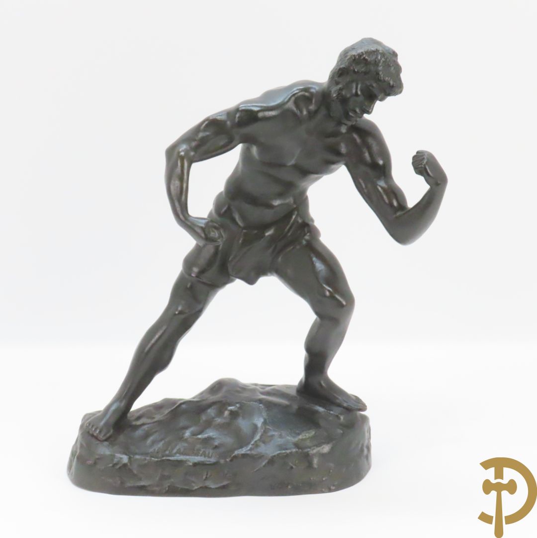 LAMBEAUX Jef getekend 'Bokser' bronzen beeld gemerkt met gieterijstempel te Brussel