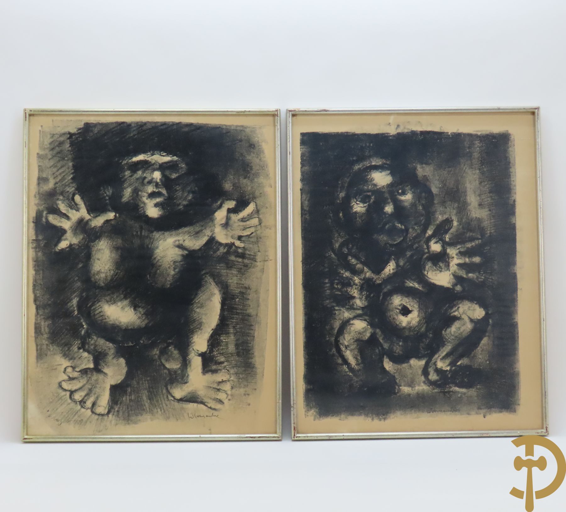 VERMANDERE W. get. 'Paar expressionistische figuren' gemengde techniek - kras en inkt